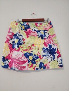 Rafaella Floral Pull-On Skirt Skort Large Stretch Lined Shorts Tropical Preppy